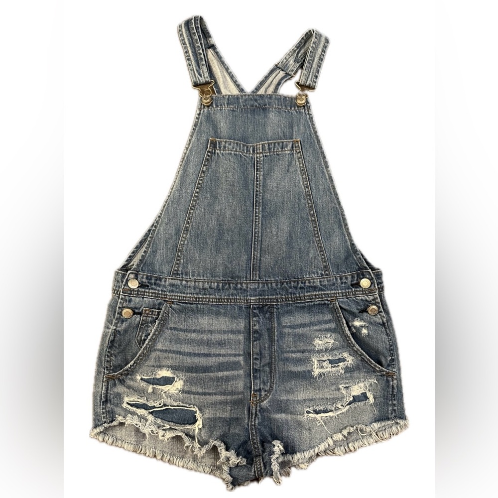American Eagle Outfitters Blue Jean Denim Overall Shorts Women’s Medium, EUC